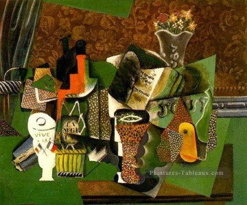 Cartes a jouer verres bouteille rhum Vive la France 1914 cubisme Pablo Picasso Peinture à l'huile